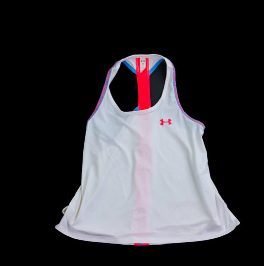 Women's M - Under Armour Women's HeatGear Racerback Tank – White w/ Pink Neon Trim-Womens