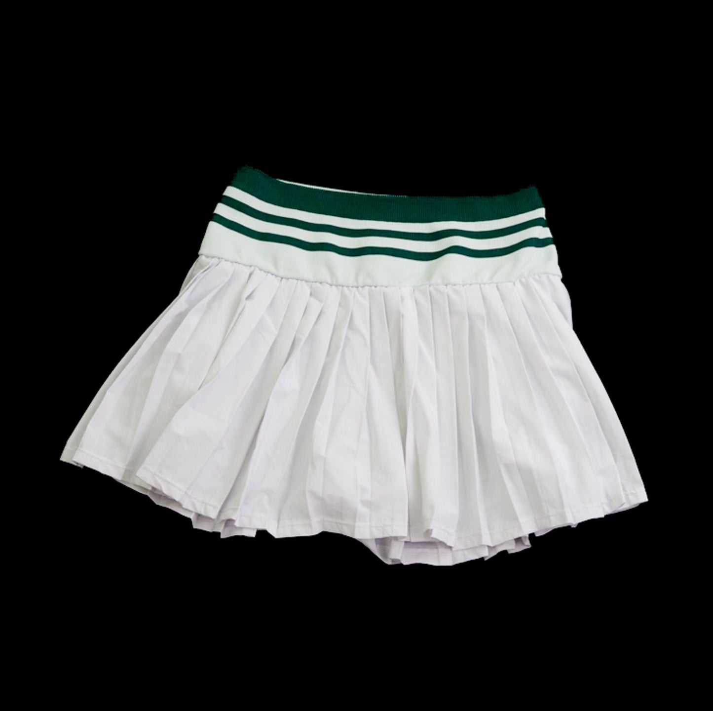 Women's M - Heathyoga Pleated Athletic Skirt – White w/ Green Waistband (Shorts Under)