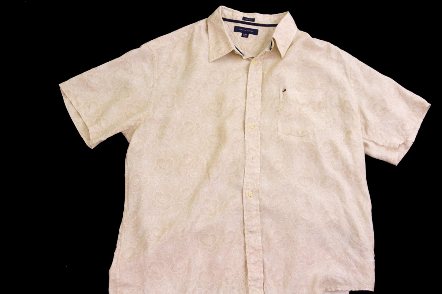 Men's L - Tommy Hilfiger 100% Linen Floral Jacquard Short Sleeve Shirt-Mens