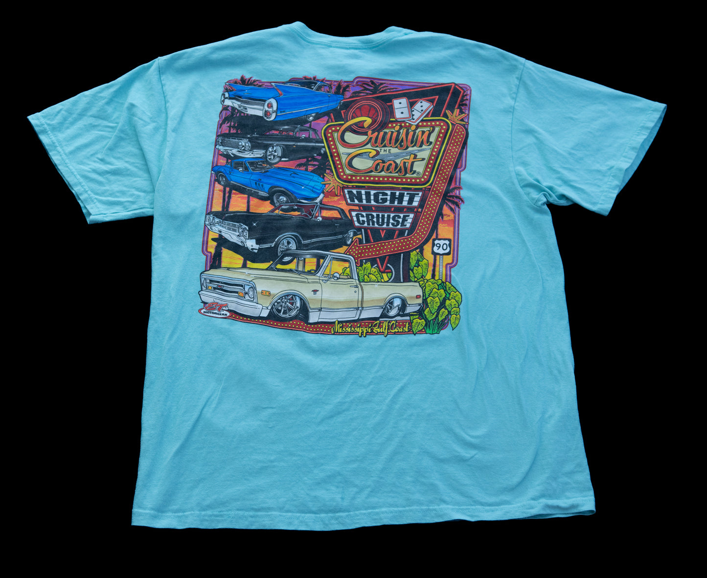 : Cruisin’ the Coast Night Cruise T-Shirt – Mississippi Gulf Coast – Gildan Hammer-Mens