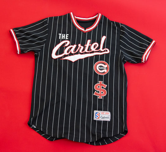 2017–2018 Contender “The Cartel” Baseball Jersey – Black Pinstripe-Mens